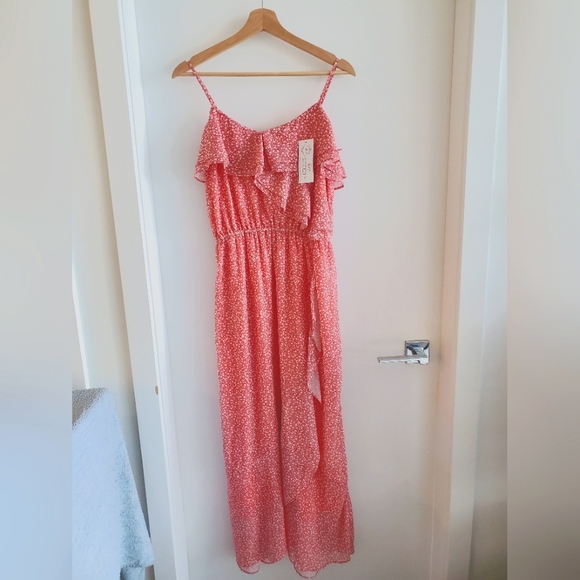 Summer maxi dress in coral and floral - Picture 3 of 5